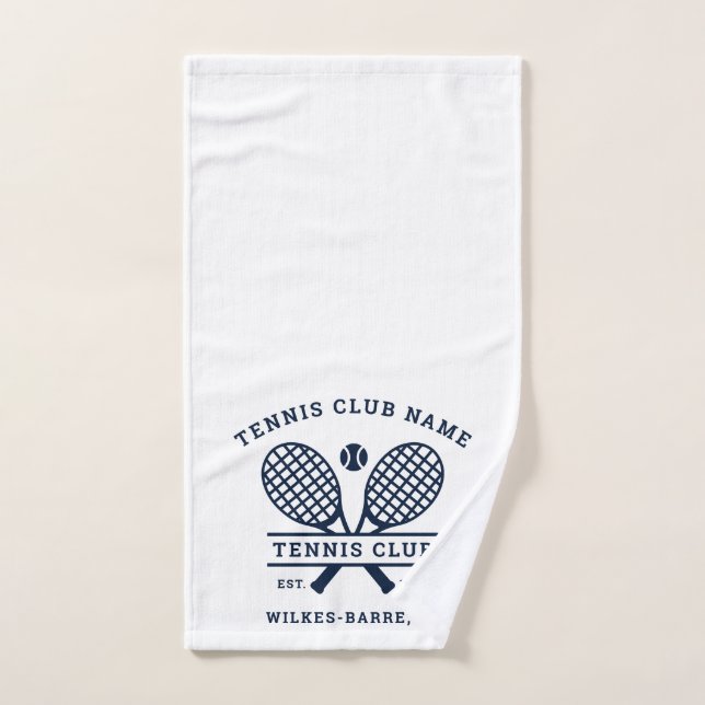 Custom Tennis Club Name Icons Navy Blue Hand Towel (Hand Towel)