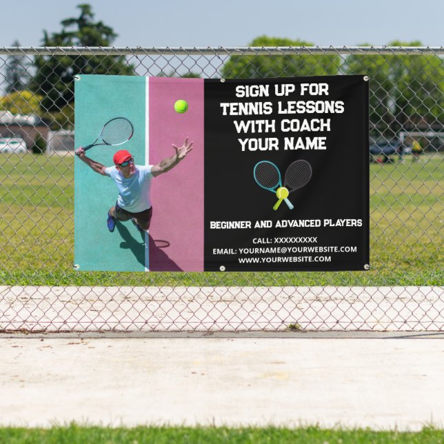 Custom Tennis Coach Coaching Class Lessons Black Banner (Insitu)