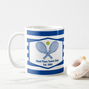 Custom Tennis Country Club Blue Striped Coffee Mug