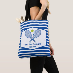 Custom Tennis Country Club Blue Striped Tote Bag