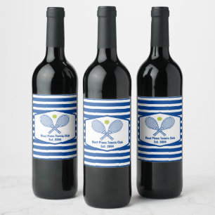 Custom Tennis Country Club Blue Striped Wine Label
