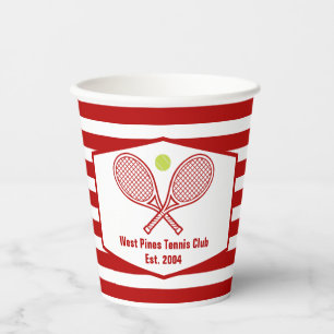 Custom Tennis Country Club Red Striped Paper Cups