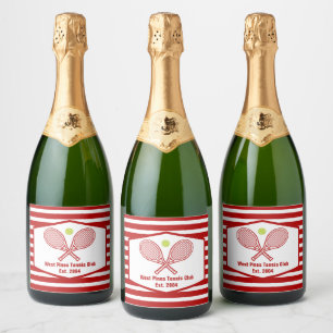 Custom Tennis Country Club Red Striped Sparkling Wine Label