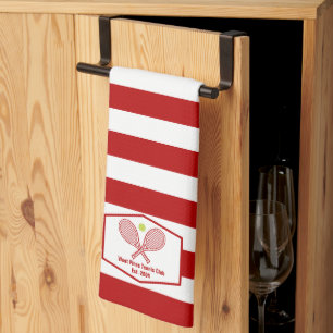 Custom Tennis Country Club Red Striped Tea Towel