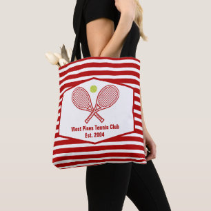 Custom Tennis Country Club Red Striped Tote Bag