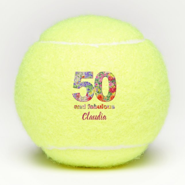 Custom Tennis Gifts 50th Birthday 50 and Fabulous Tennis Balls (Front)