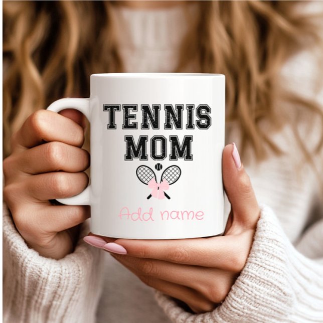 Custom Tennis Mum with Pink Bow & Rackets Coffee Mug (Creator Uploaded)