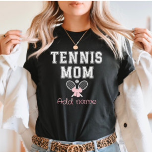 Custom Tennis Mum with Pink Bow & Rackets T-Shirt