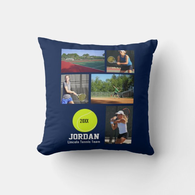 Custom Tennis Photo Collage Name Team Year Cushion (Front)