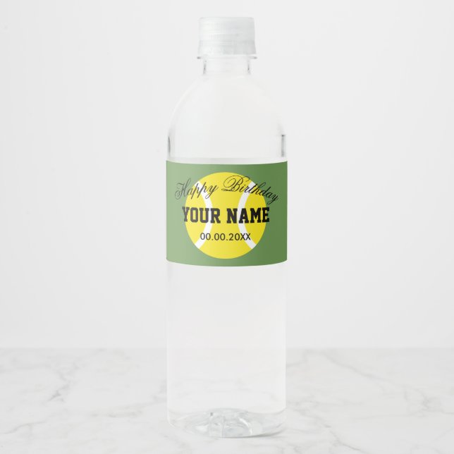 Custom tennis theme Birthday party water bottles Bottle Label (Front)
