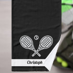 Custom Tennis Theme Monogrammed Name Tennis Ball Hand Towel<br><div class="desc">Introducing our Custom Tennis Theme Monogrammed Name Tennis Ball Hand Towel, designed specifically for tennis enthusiasts. This hand towel is perfect for single players, doubles teams, and even coaches. With its sleek black and white colour scheme, the towel features a prominent tennis ball and racket icon logo, adding a stylish...</div>