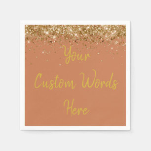 Custom Terracotta Clay Gold Glitter Birthday Party Napkin