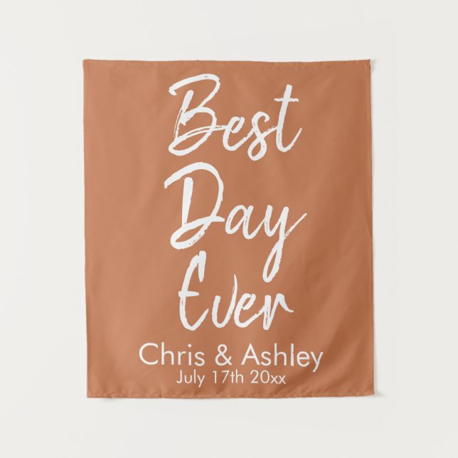 Custom Terracotta Wedding Backdrop Best Day Ever Tapestry (Front)