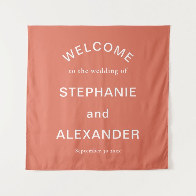 Custom Terracotta White Text Welcome to Wedding Tapestry (Front)