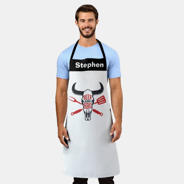 Custom Texas BBQ Aprons, Cowboys Beer and BBQ Apron (Worn)