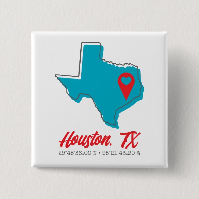 Custom Texas Heart Map Marker City Coordinates 15 Cm Square Badge (Front)