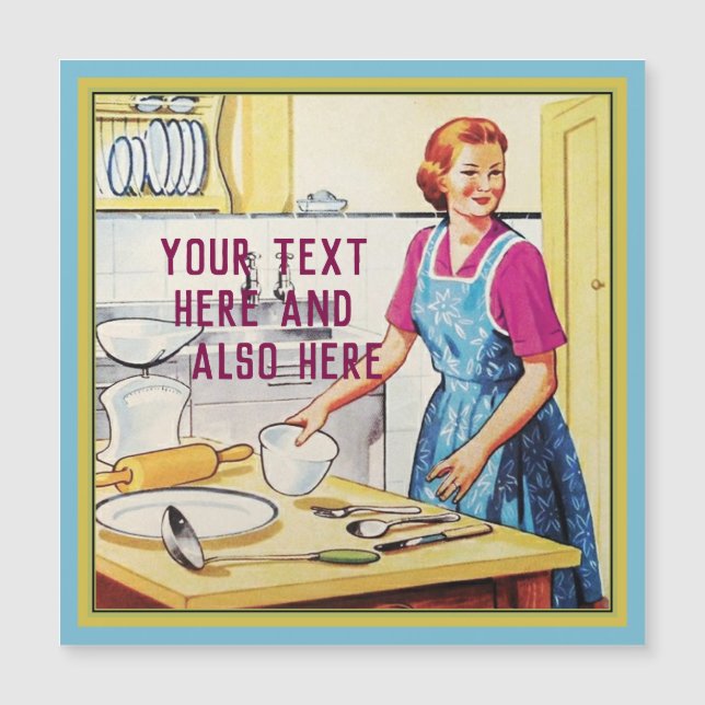 Custom Text 1950s Vintage Housewife in Kitchen (Front)