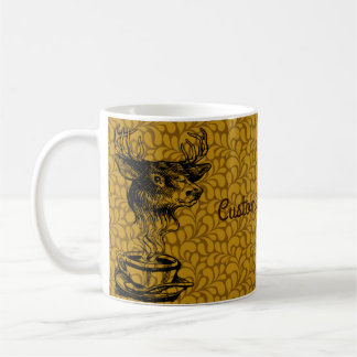 Custom Text/1960s 70s Abstract Coffee Deer Drawing Coffee Mug