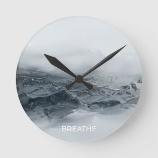 Custom Text 3D Black Grey Abstract Mountain Art Round Clock