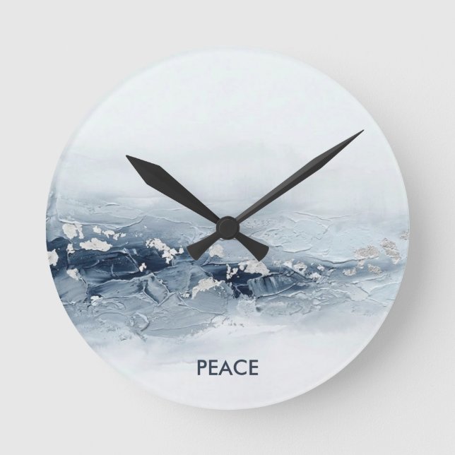 Custom Text 3D Glacier Blue Silver Foil Abstract Round Clock (Front)
