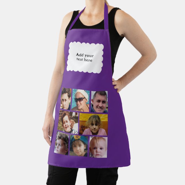Custom text 8 photos white purple apron (Insitu)