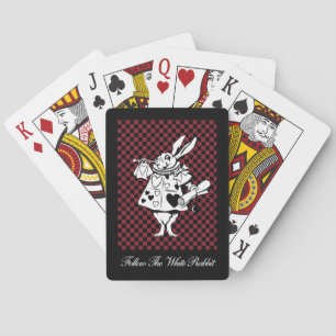 Custom Text Alice in Wonderland White Rabbit Check Playing Cards