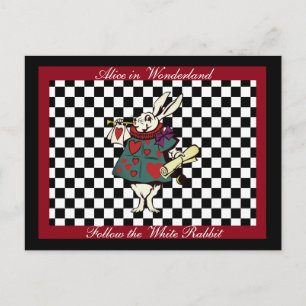 Custom Text Alice in Wonderland White Rabbit Check Postcard