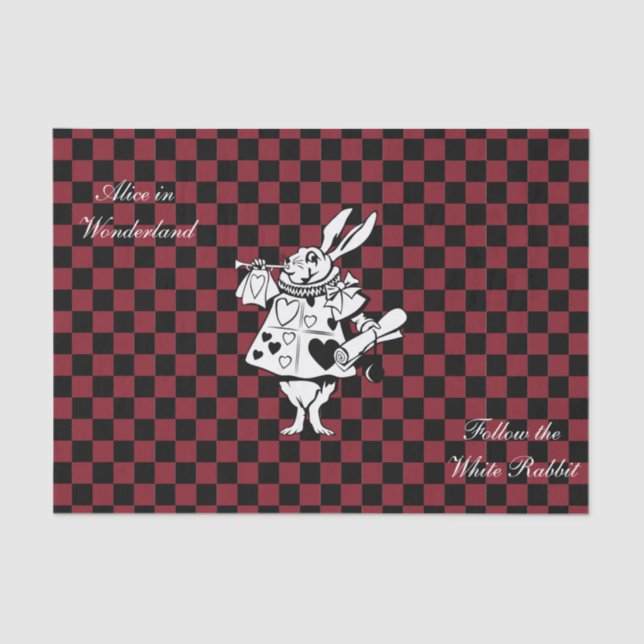 Custom Text Alice in Wonderland White Rabbit Check Tissue Paper (Front)