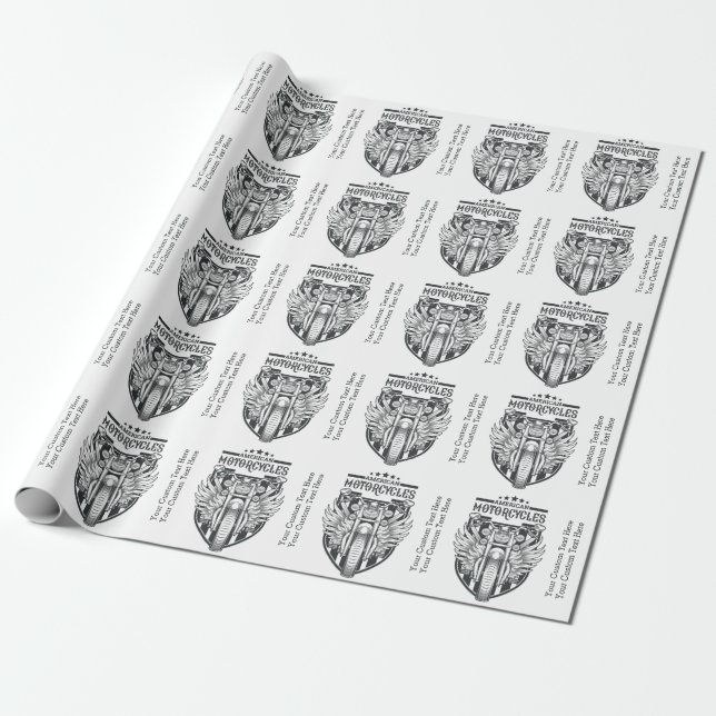 Custom text “American Motocycles” wrapping paper (Unrolled)