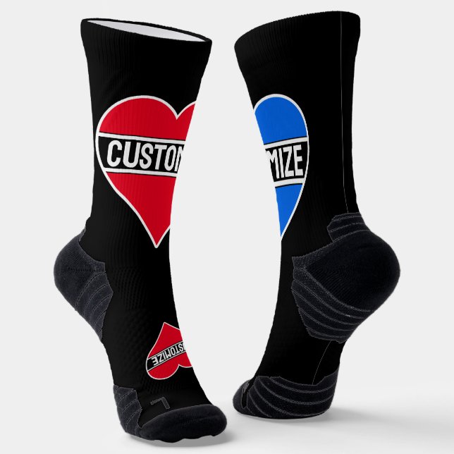 Custom Text and Colours Fun Personalised Heart Socks (Angled)