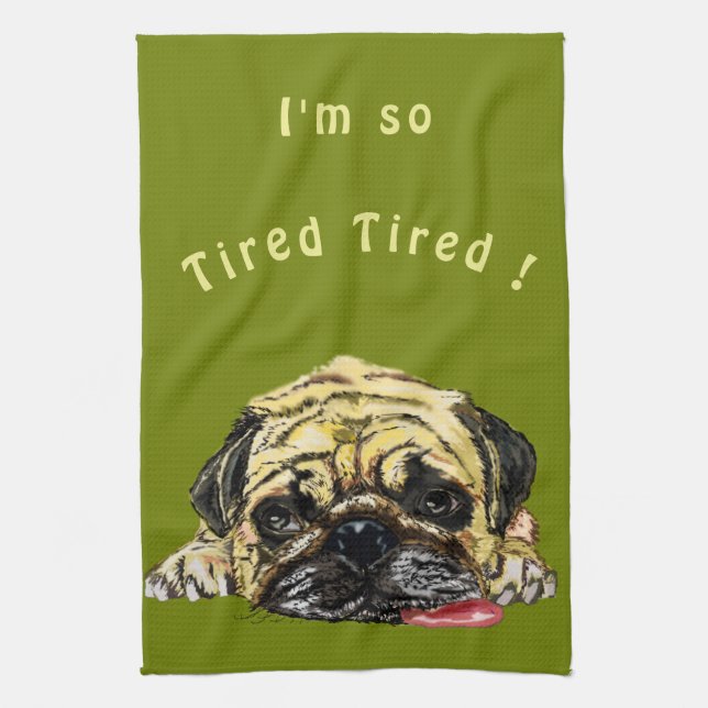 Custom Text and Colours Kitchen Towel Funny Pug Do (Vertical)