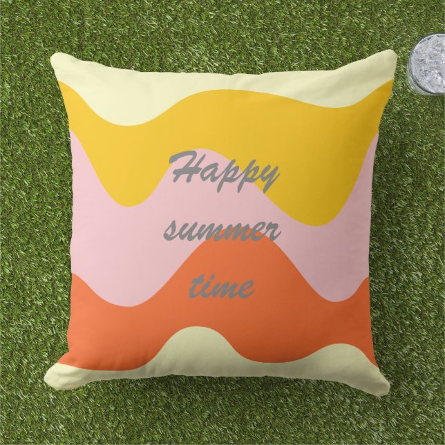 Custom text and image Happy summer time summer Cushion (Grass)