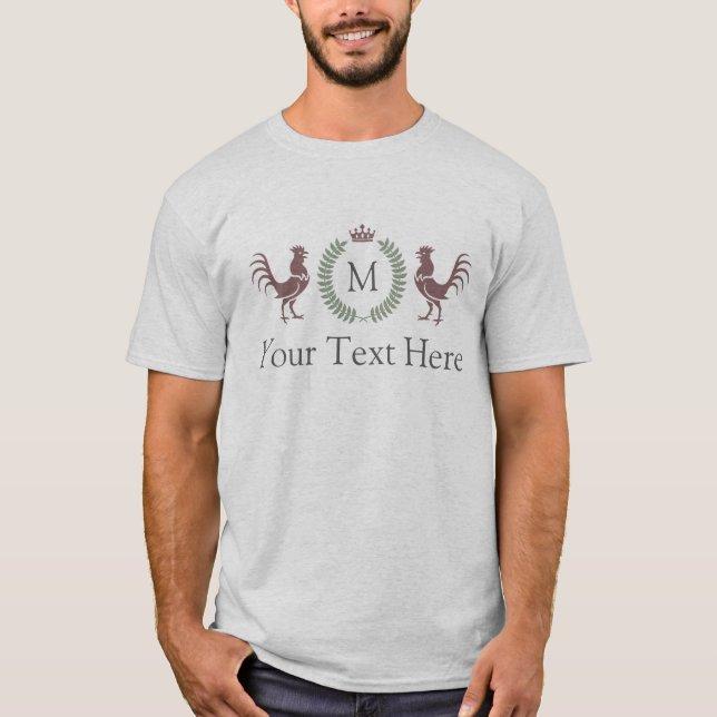 Custom Text and Initial Rooster Design T-Shirt (Front)