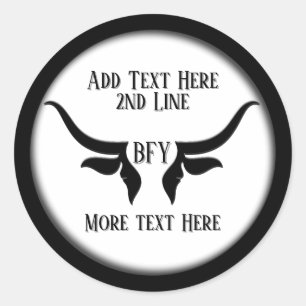 Custom Text and Monogram Bulls Horn Classic Round Sticker