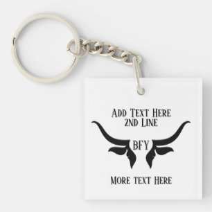 Custom Text and Monogram Bulls Horn Key Ring