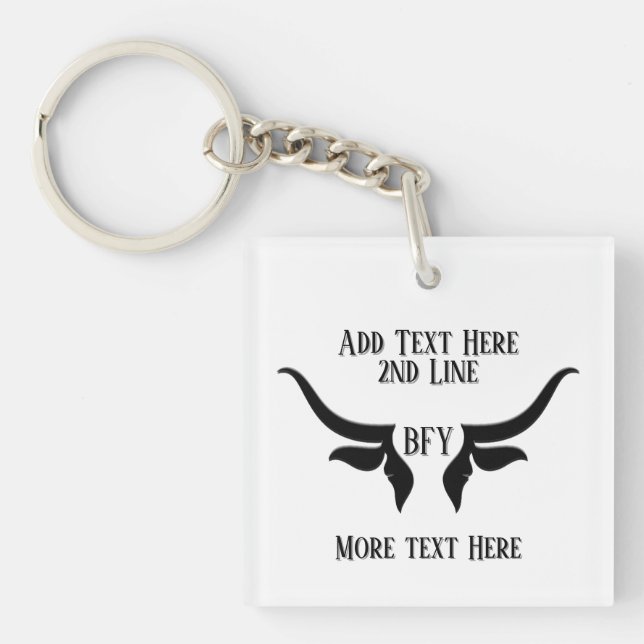 Custom Text and Monogram Bulls Horn Key Ring (Front)
