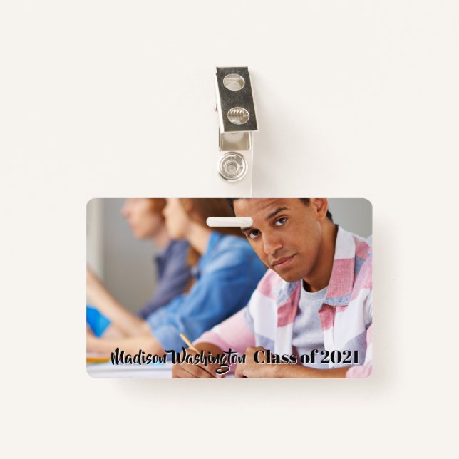 Custom text and photo badge ID badge (Front with Clip)