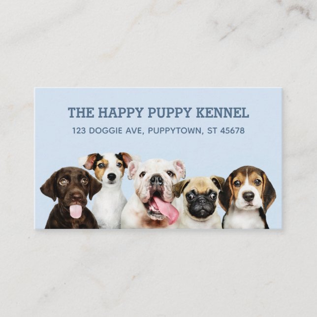 Custom text and photo HAPPY PUPPIES Business Card (Front)