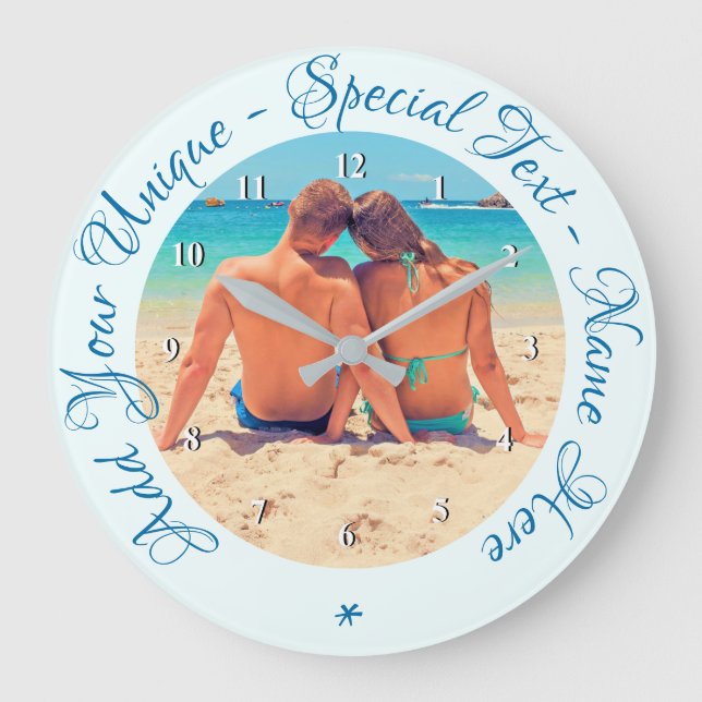 Custom Text and Photo  Romantic - Your Own Desing Large Clock (Front)