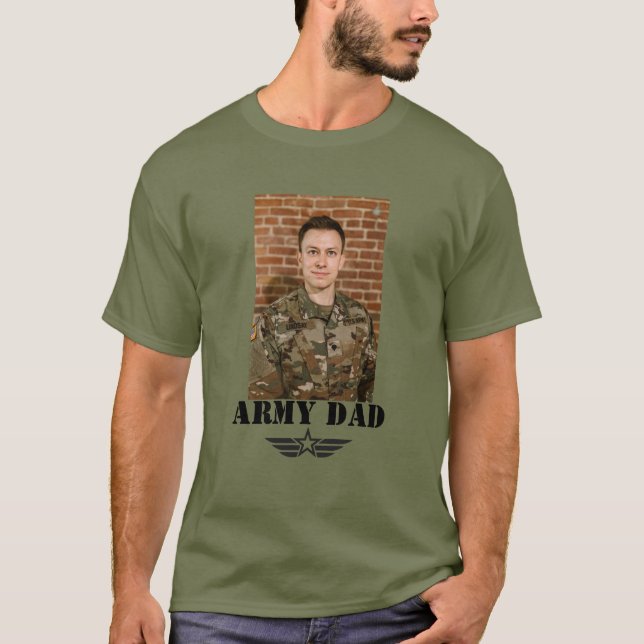 Custom Text Army Dad with Photo T-Shirt (Front)