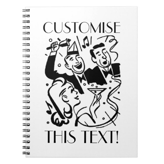 Custom Text Art Deco Cocktail Party Notebook (Front)