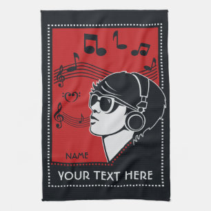 Custom Text Art Deco Music hand towel