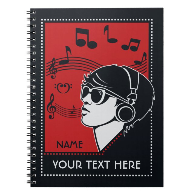 Custom Text Art Deco Music notebook (Front)