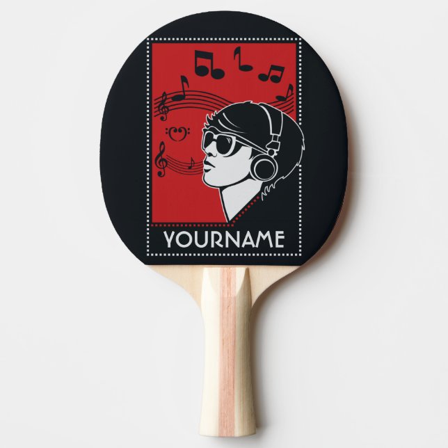 Custom Text Art Deco Music ping pong paddle (Front)