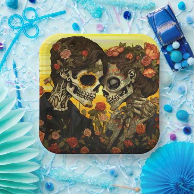 Custom text 💀 Artful Día de Muertos Paper Plate (Party)