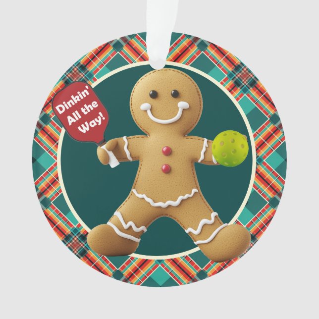 Custom text at back Pickleball Gingerbread Joy Ornament (Front)