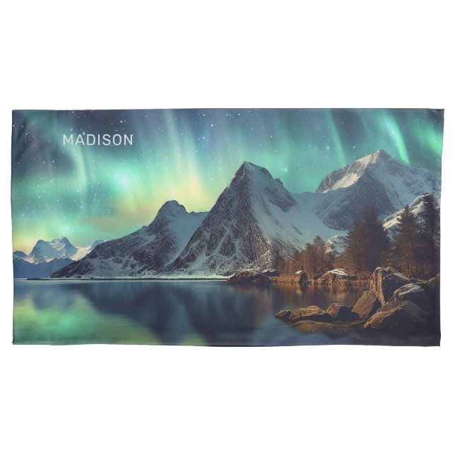 Custom Text Aurora Borealis Pillowcase (Front)