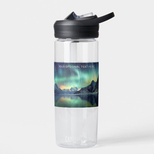 Custom Text Aurora Borealis Water Bottle (Left)