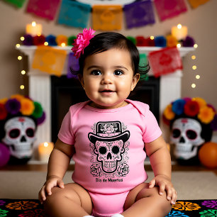 Custom text 💀 B/W (colour your own) Día de Muerto Baby Bodysuit