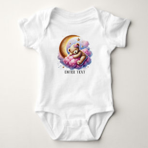 Custom Text Baby Girl Cute Sleeping Teddy Bear Bodysuit